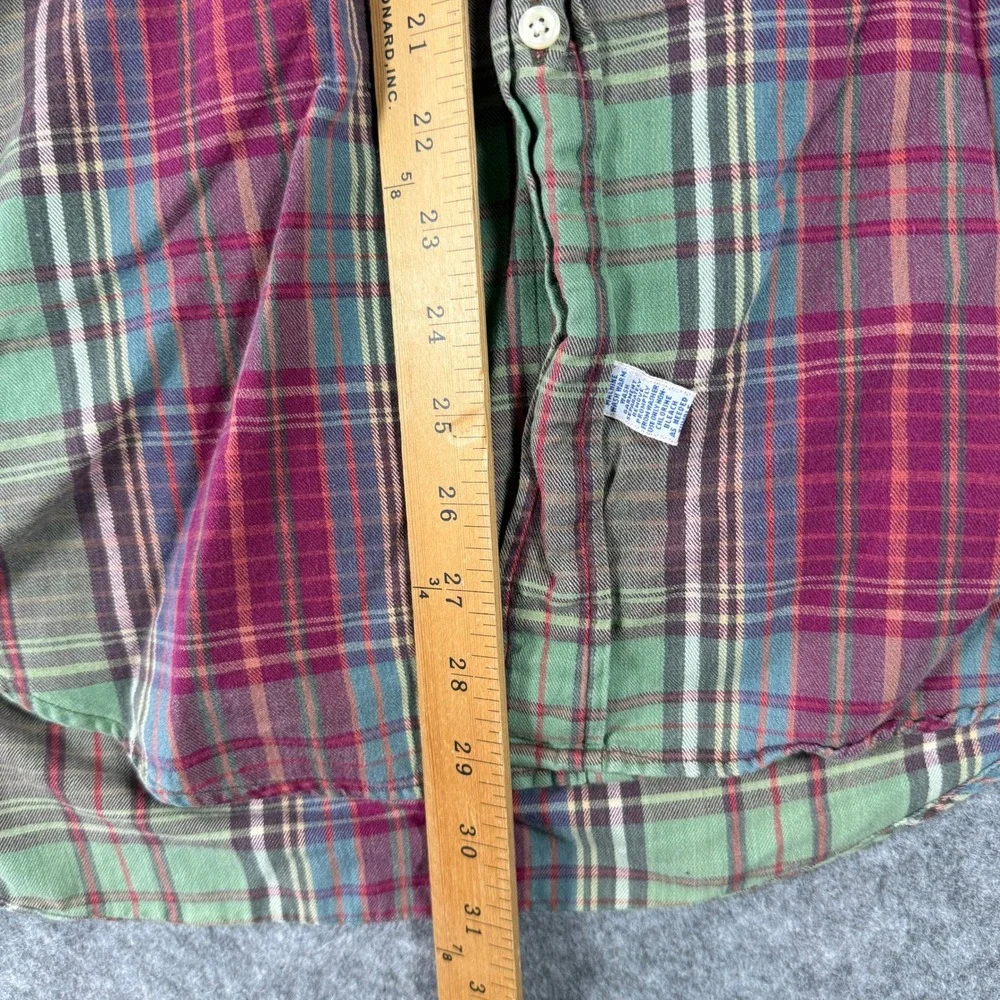 Ralph Lauren Plaid Button Down Mens M Green Burgundy Long Sleeve Cotton Shirt